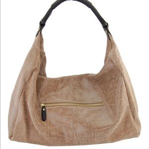 Lola Bernard Modena NWT Embossed Croc genuine leather hobo shoulder bag suede